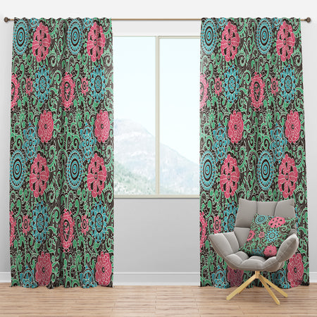 Vintage Pink And Blue Flowers - Floral Curtain Panels