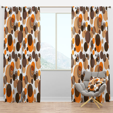 Orange and brown retro circles - Mid-Century Modern Curtain Panels
