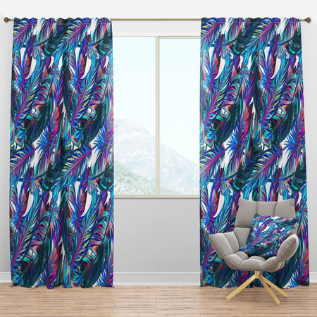 Blue Tropical Leaves - Tropical Curtain Panels