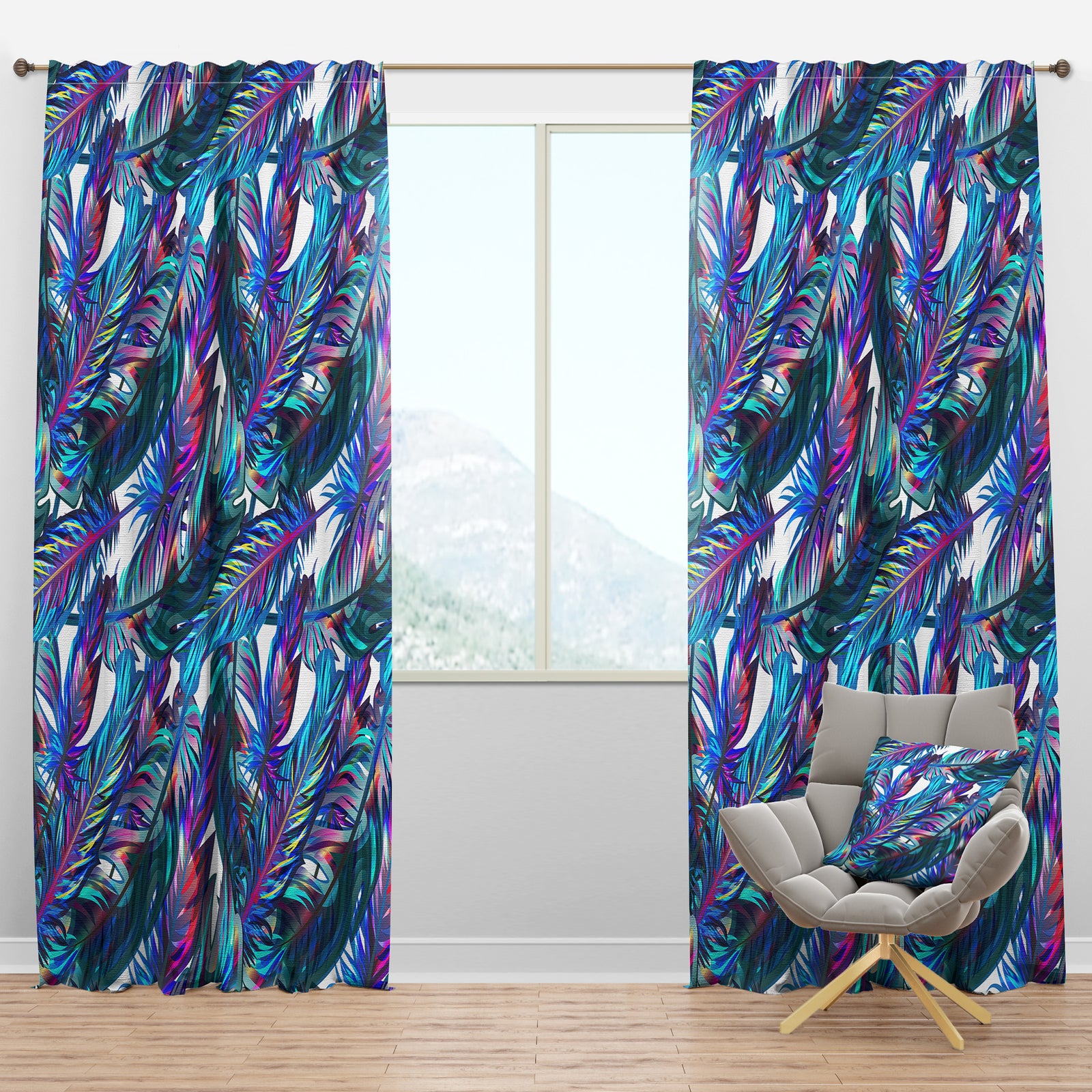 Blue Tropical Leaves - Tropical Curtain Panels