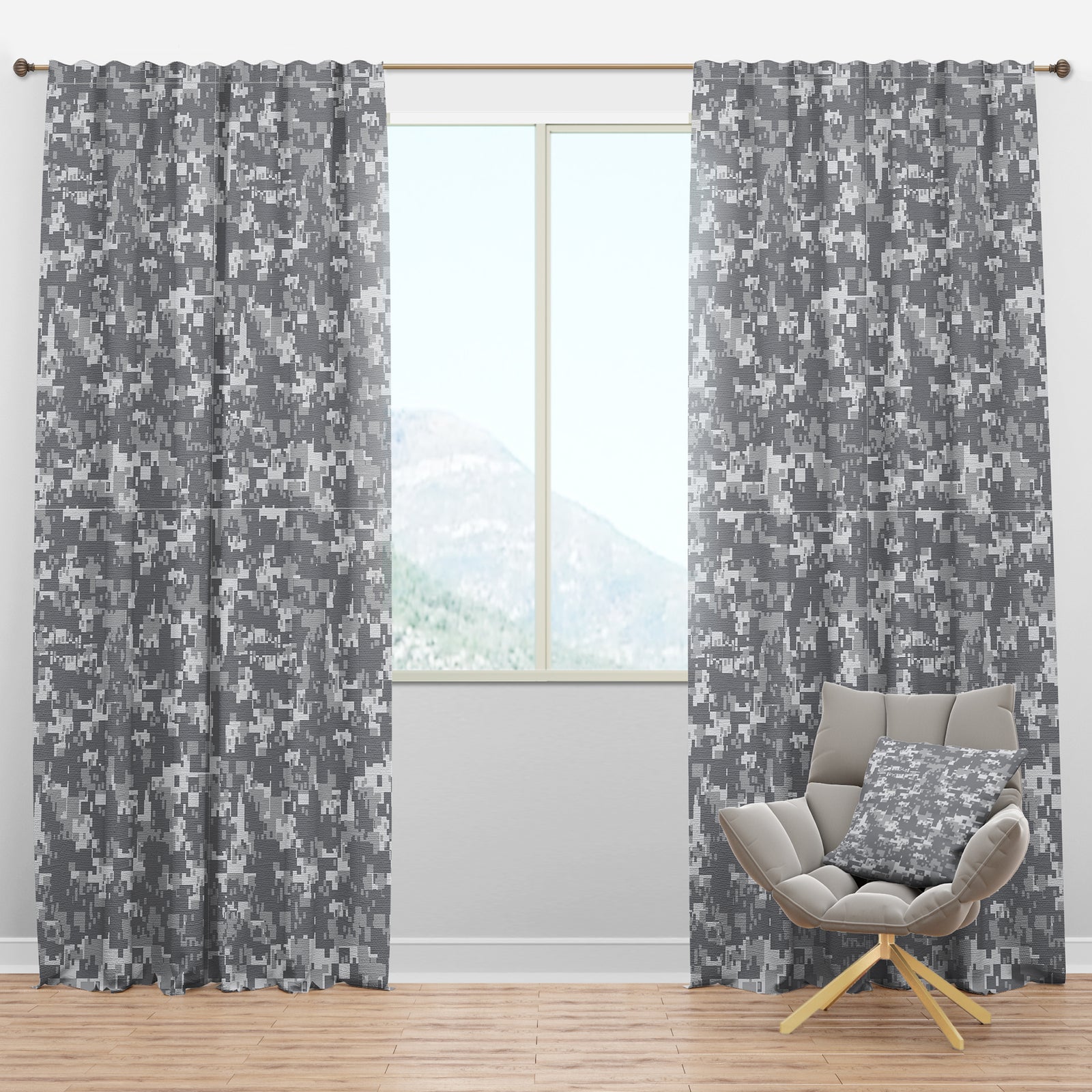 Grey Pixelation - Modern & Contemporary Curtain Panels