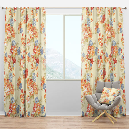 Pink, Yellow and Blue Flowers - Floral Curtain Panels