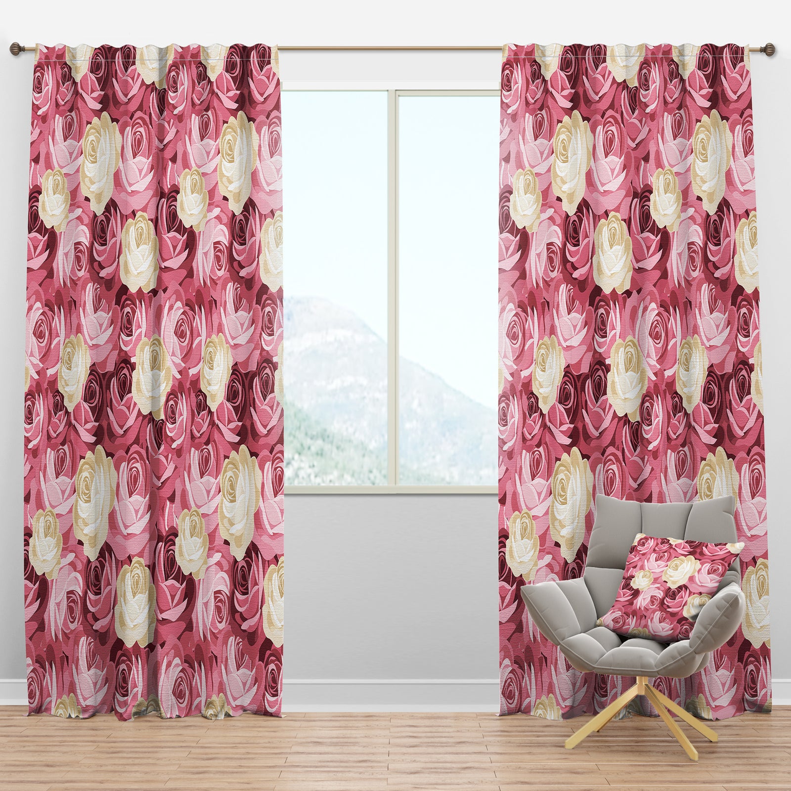 Pink and Yellow Flowers - Floral Curtain Panels