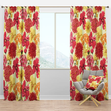 Porch & Den Brentwood Red/Pink/Yellow Floral Curtain Panels