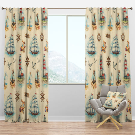 Watch tower, binocular, sail boat - Coastal Curtain Panels