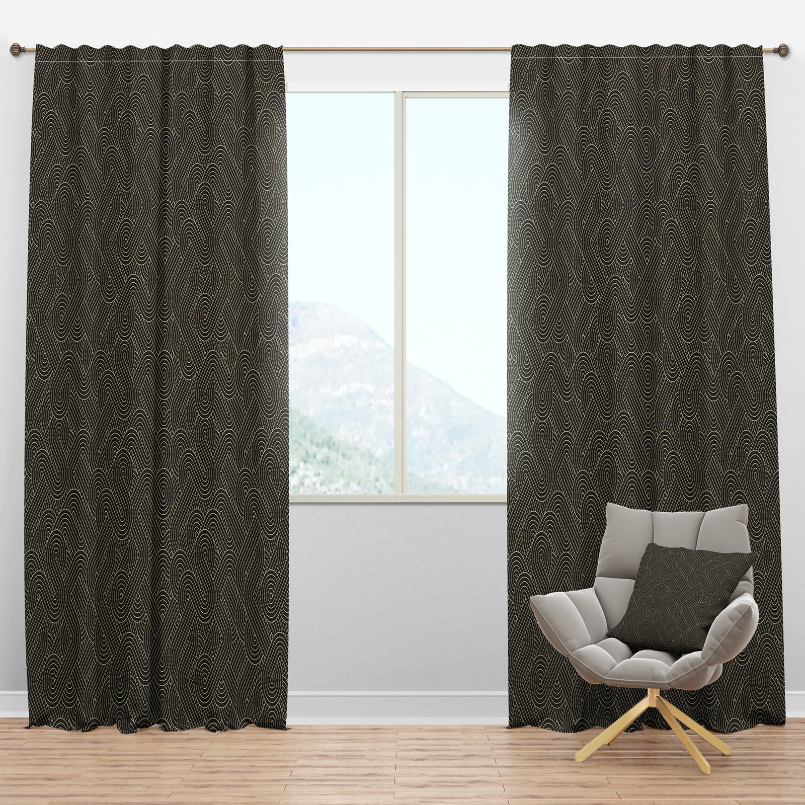 Rounded line labyrinth - Mid-Century Modern Curtain Panels