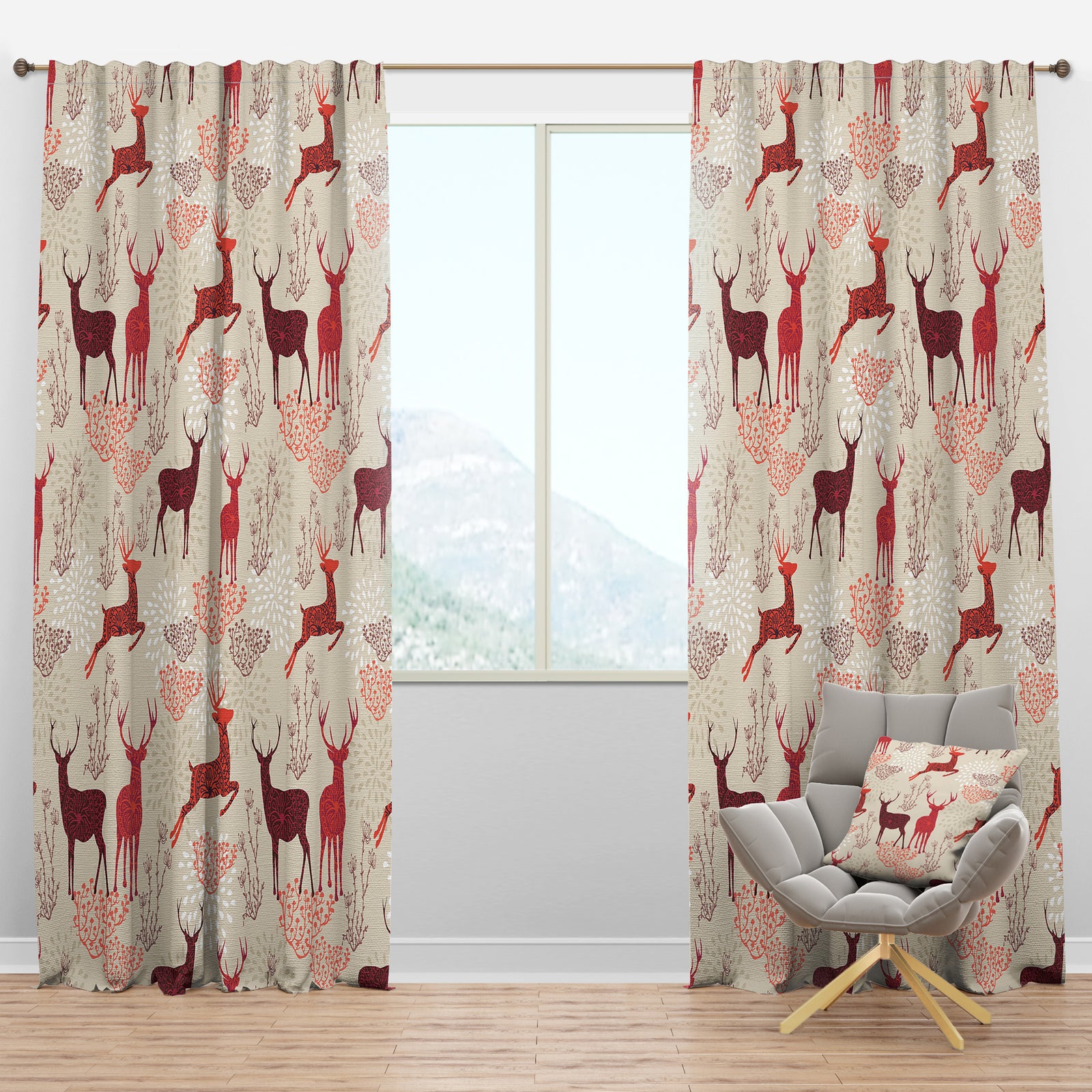 Patterned Christmas Deers - Animals Curtain Panels