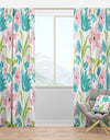 Pink and Blue Flowers Drawing - Floral Curtain Panels