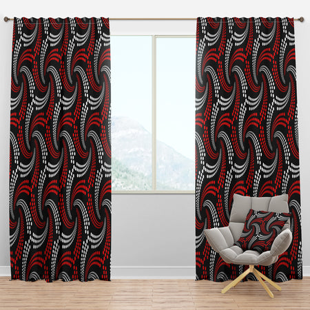 Retro red and white dotted spirals - Mid-Century Modern Curtain Panels