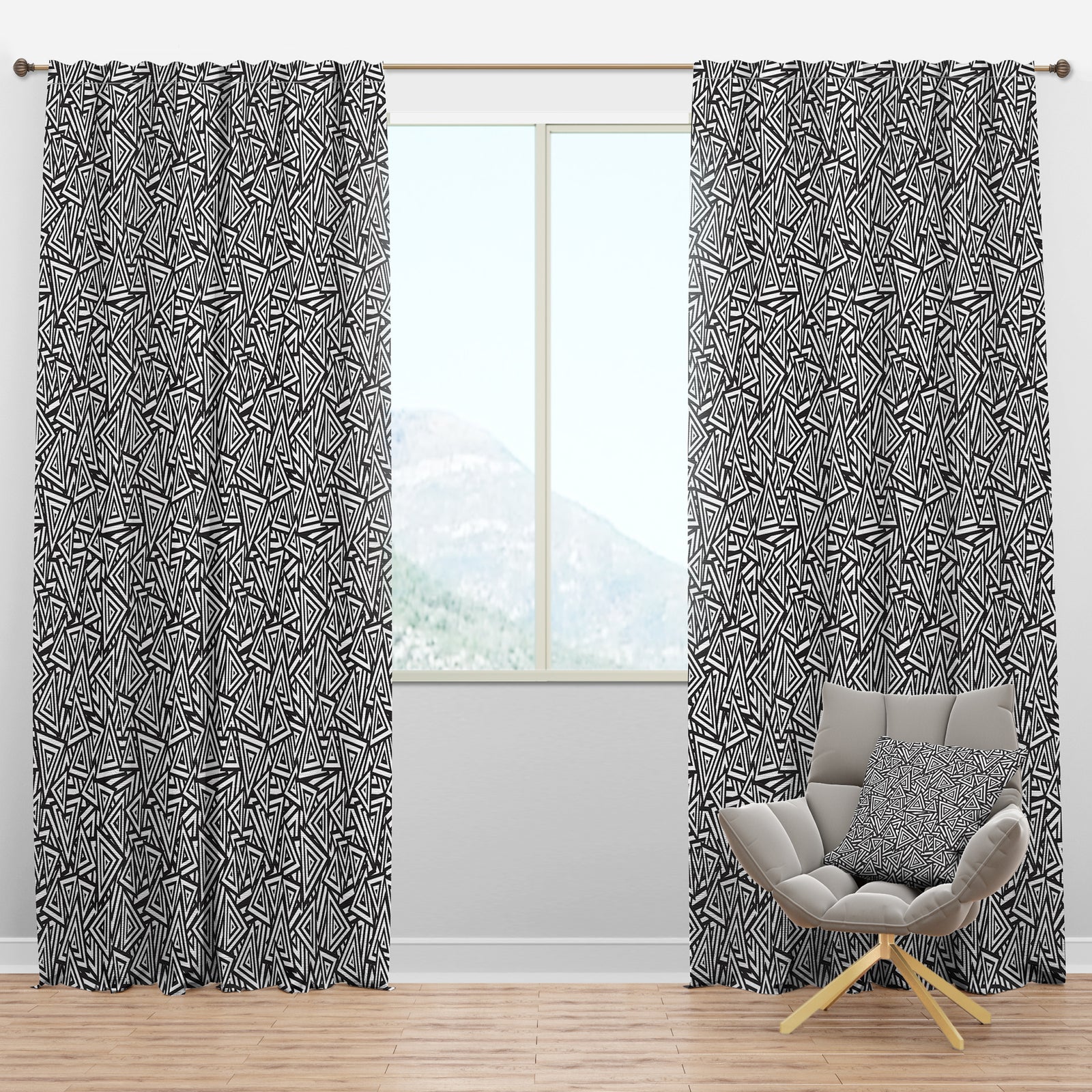 Black and White Triangular Rhythm - Modern & Contemporary Curtain Panels