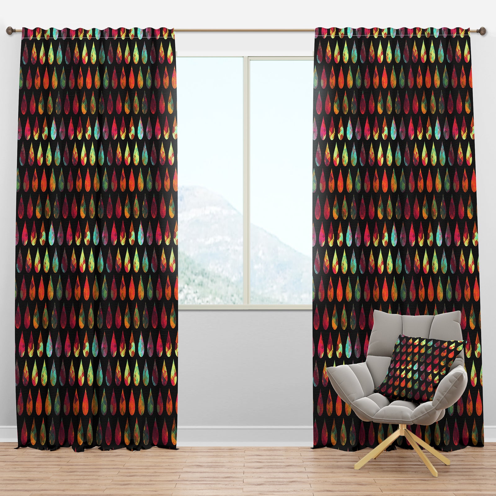 Drops of Geometric Colours on Black - Modern & Contemporary Curtain Panels