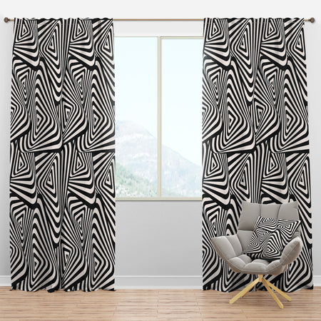 Retro Dynamic Triangular Black and White Geometry - Modern & Contemporary Curtain Panels