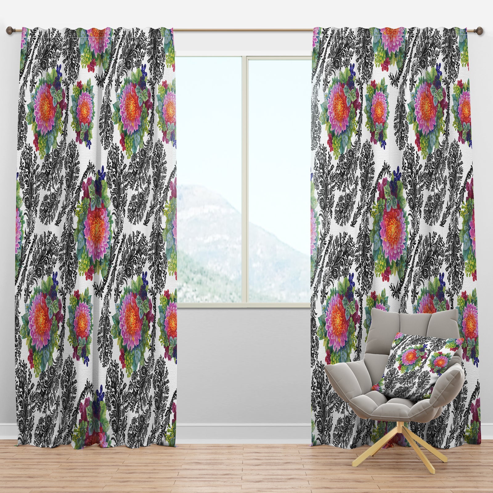 Peony Flower Garden - Traditional Curtain Panels