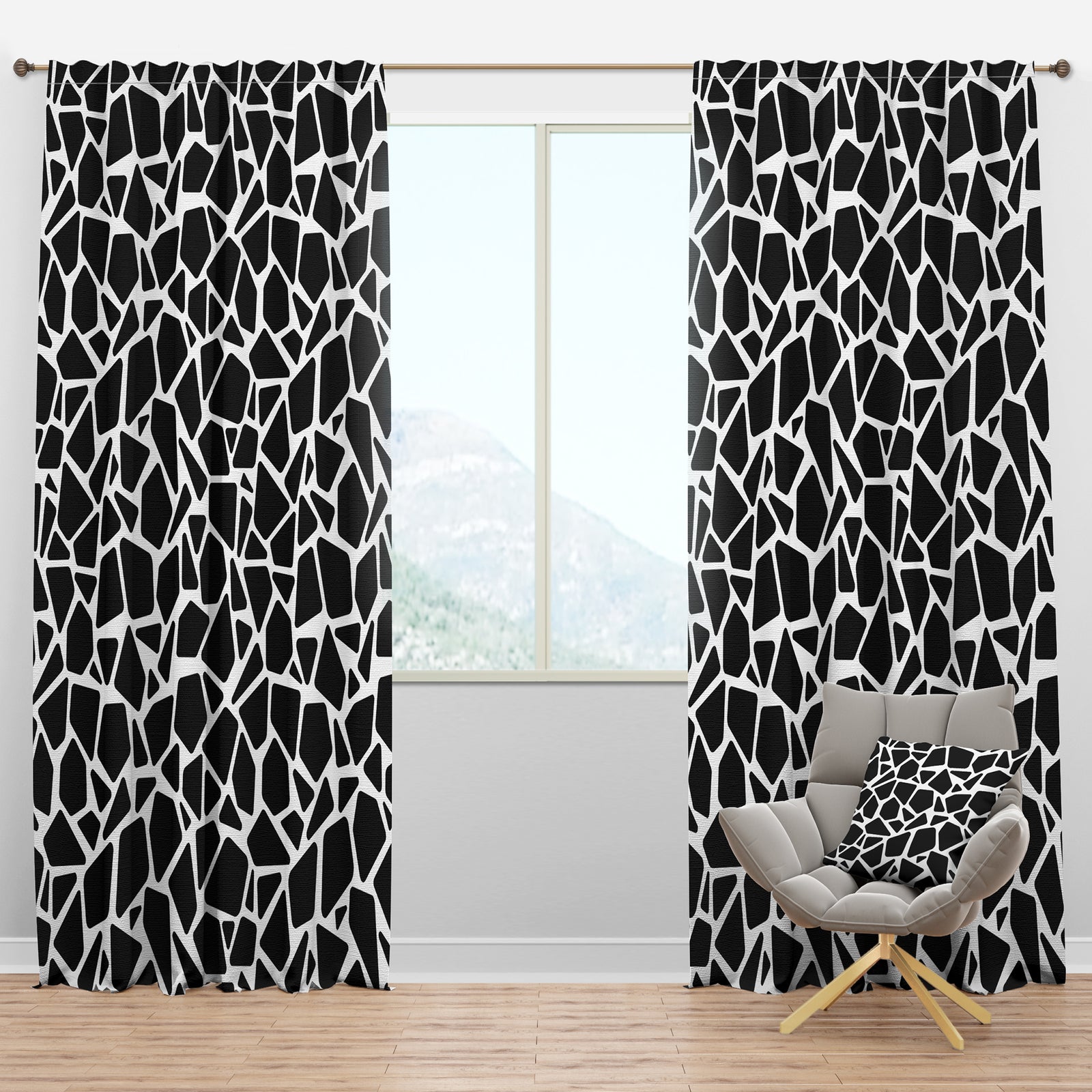 Black and White Tiles - Modern & Contemporary Curtain Panels