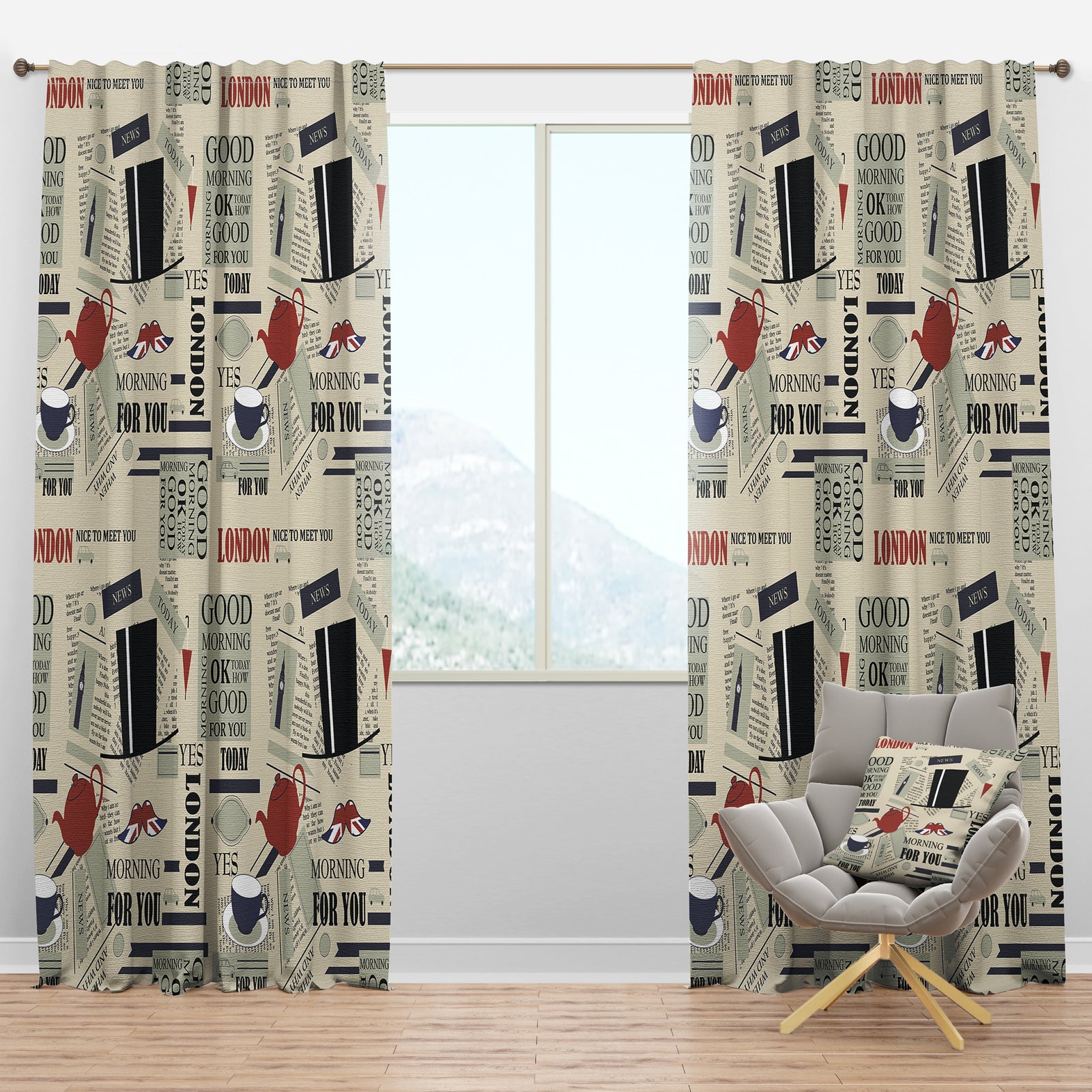 Retro London Good Morning - Modern & Contemporary Curtain Panels