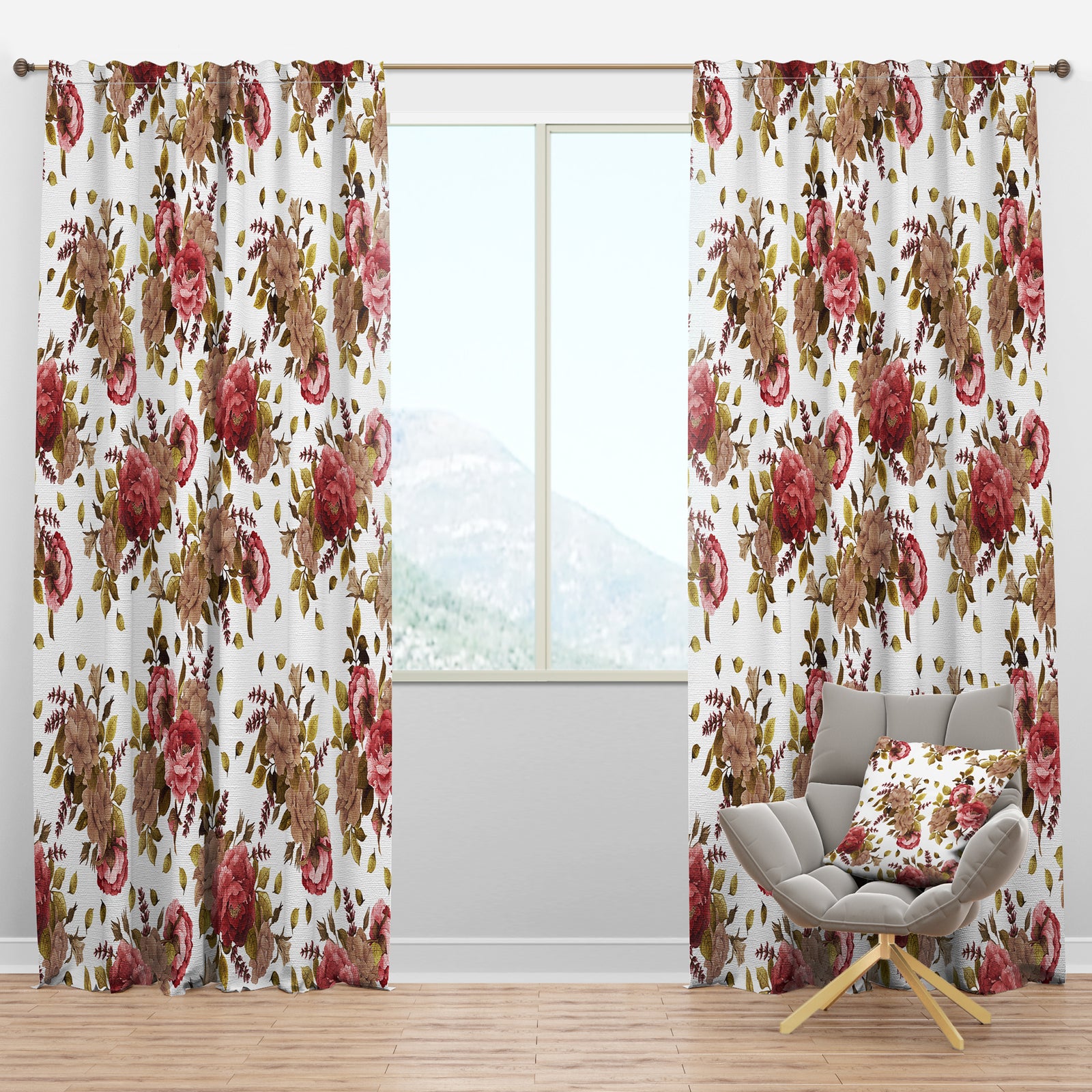 Watercolored Roses, Peonies and Lavender - Floral Curtain Panels