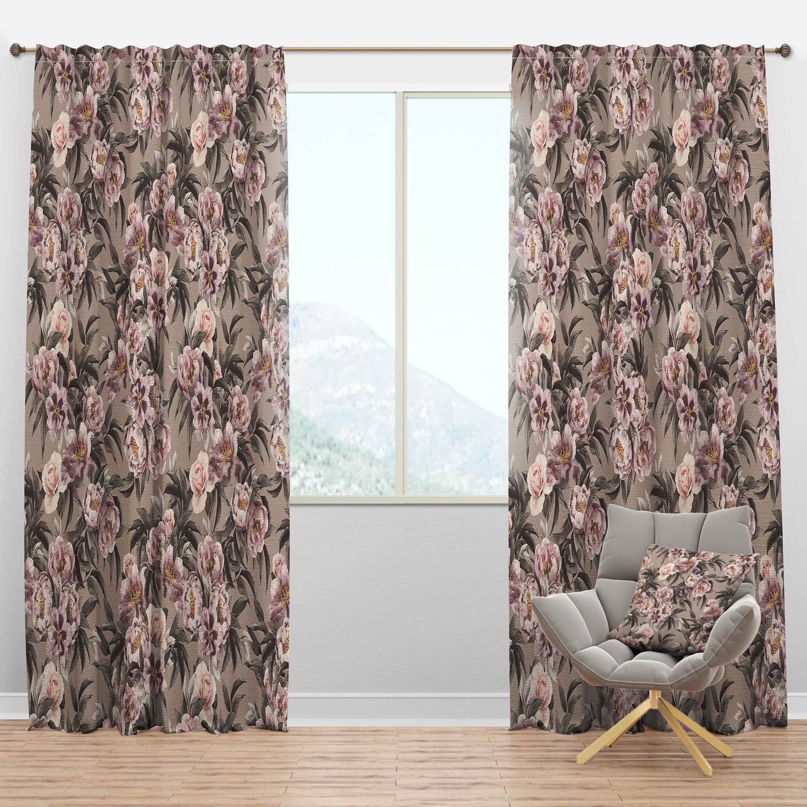 Pink Pansies and Peonies - Floral Curtain Panels