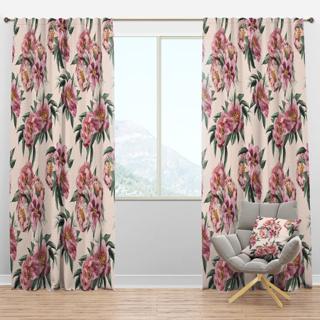 Pink Peonies - Floral Curtain Panels
