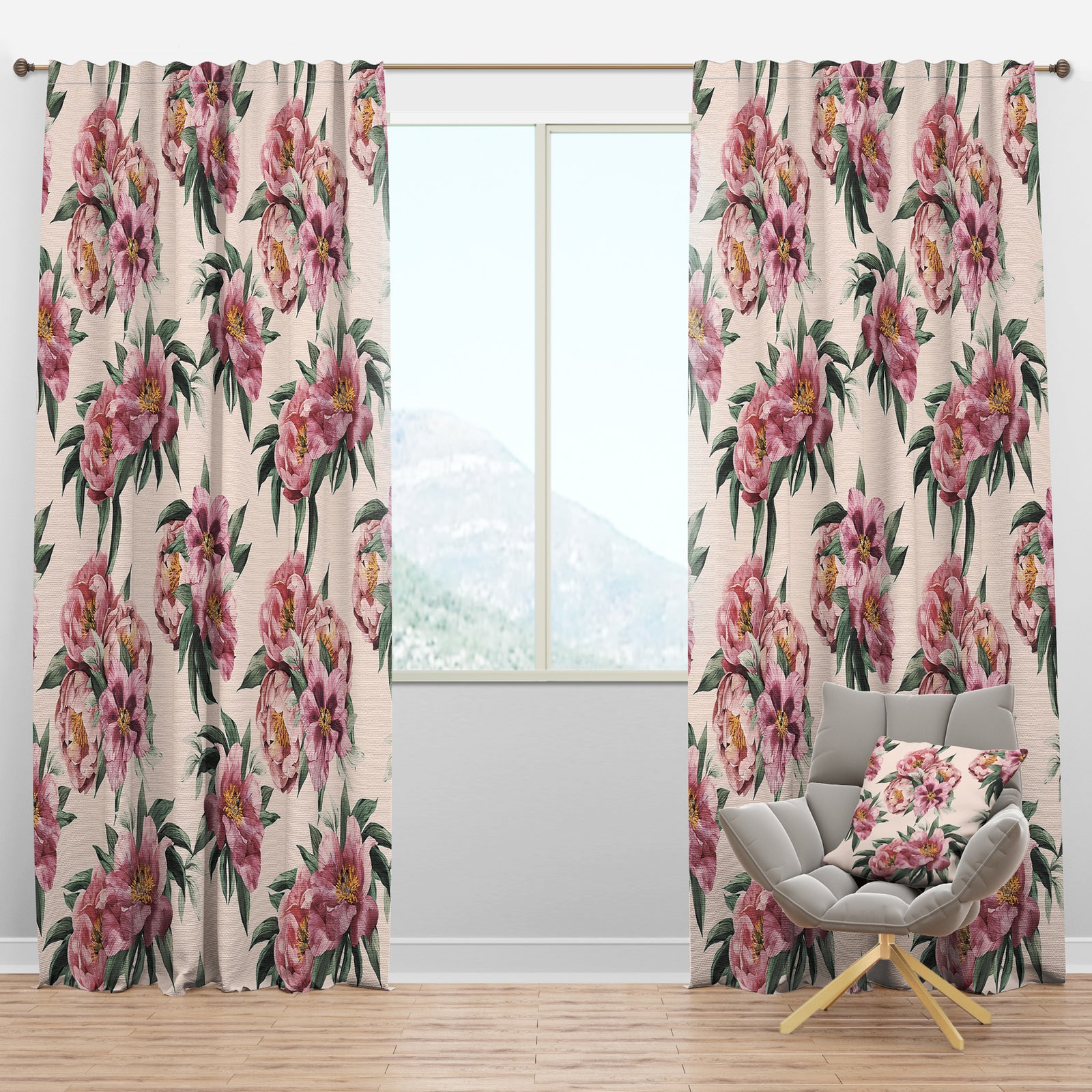 Pink Peonies - Floral Curtain Panels