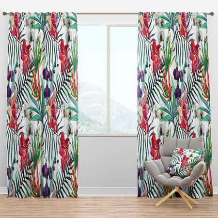Orchids and Blossoming Tropical Flowers - Floral Curtain Panels