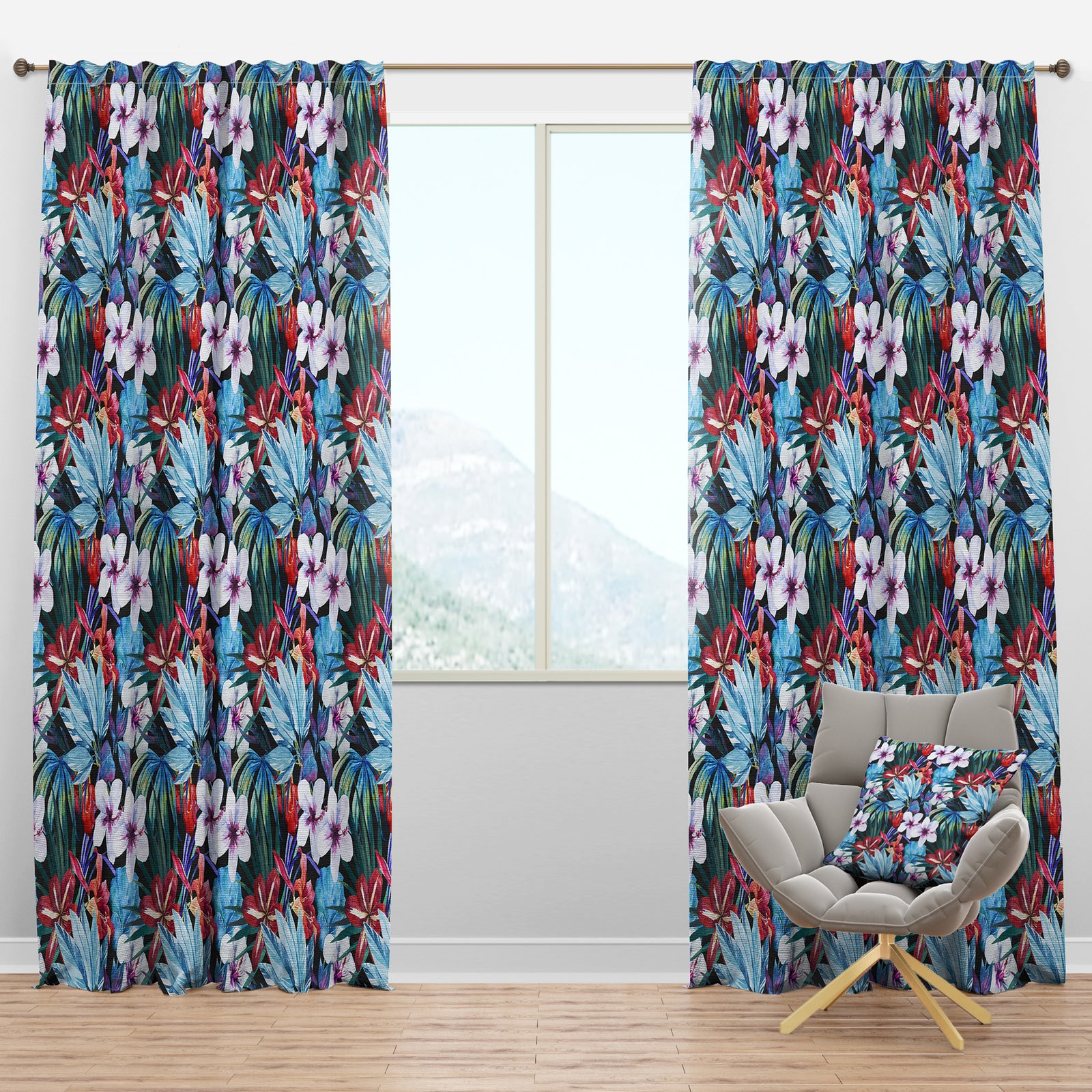 Blossoming Lilies and Hibiscus - Floral Curtain Panels
