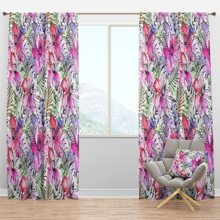 Handpainted Illustration of Tropical Flowers - Floral Curtain Panels