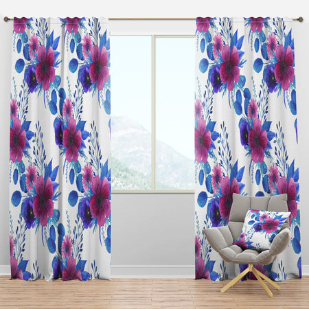 Purple Pansie and Other Blossoming Flowers - Traditional Curtain Panels