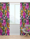 Tropical Flowers and Pink Butterflies on Geometric - Floral Curtain Panels