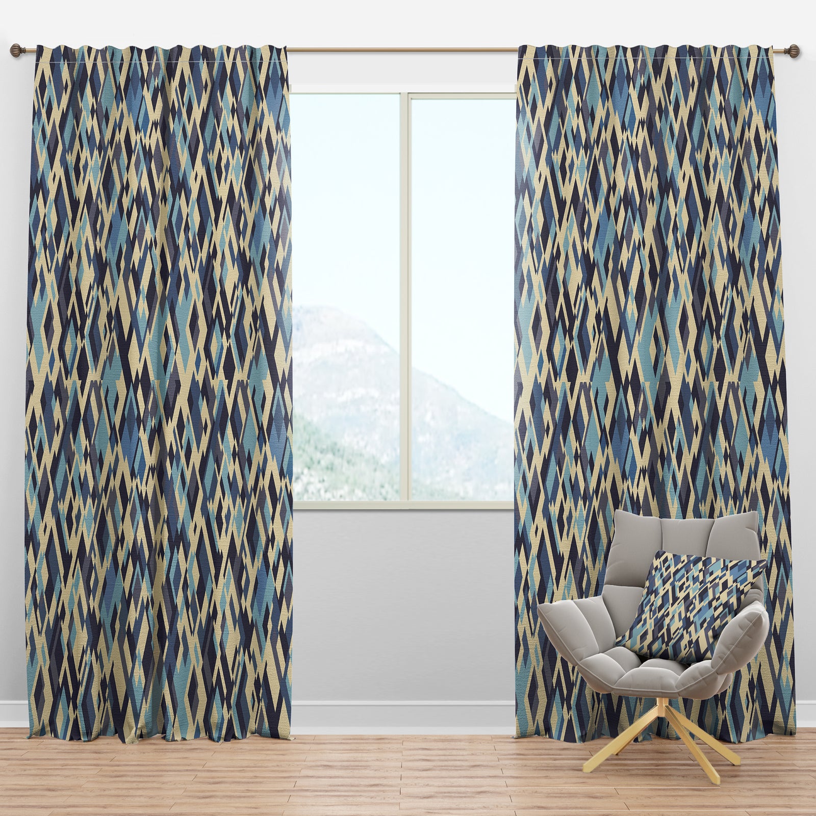 Rhombuses in Beige and Blue - Modern & Contemporary Curtain Panels