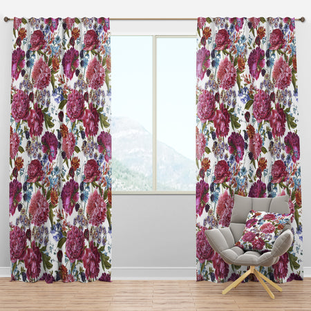 Blooming Burgundy Peonies - Floral Curtain Panels