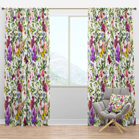 Purple Blossoming Orchids and Yellow Butterflies - Floral Curtain Panels