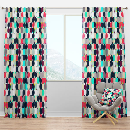 Mosaic retro colourful circles - Mid-Century Modern Curtain Panels