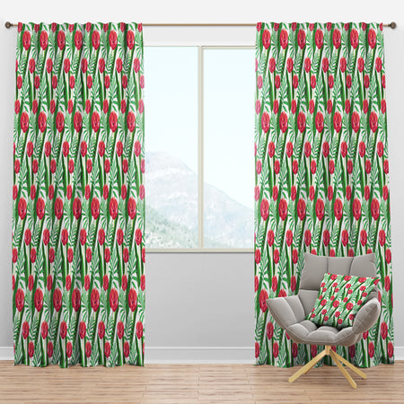 Red Tropical Flowers - Floral Curtain Panels
