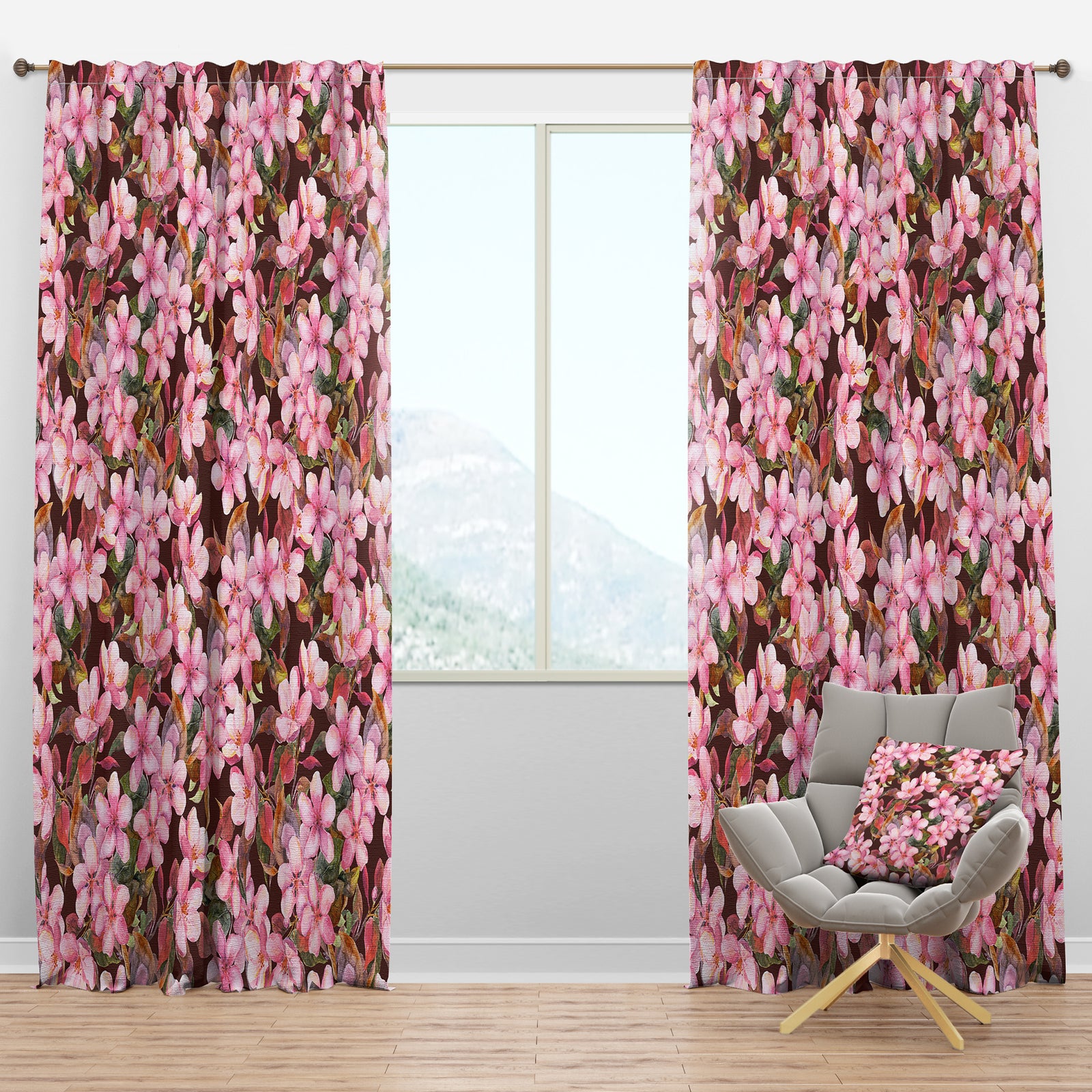 Pink Blossoming Flowers - Traditional Curtain Panels