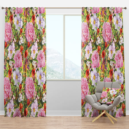 Pink Botanical Meadow - Traditional Curtain Panels