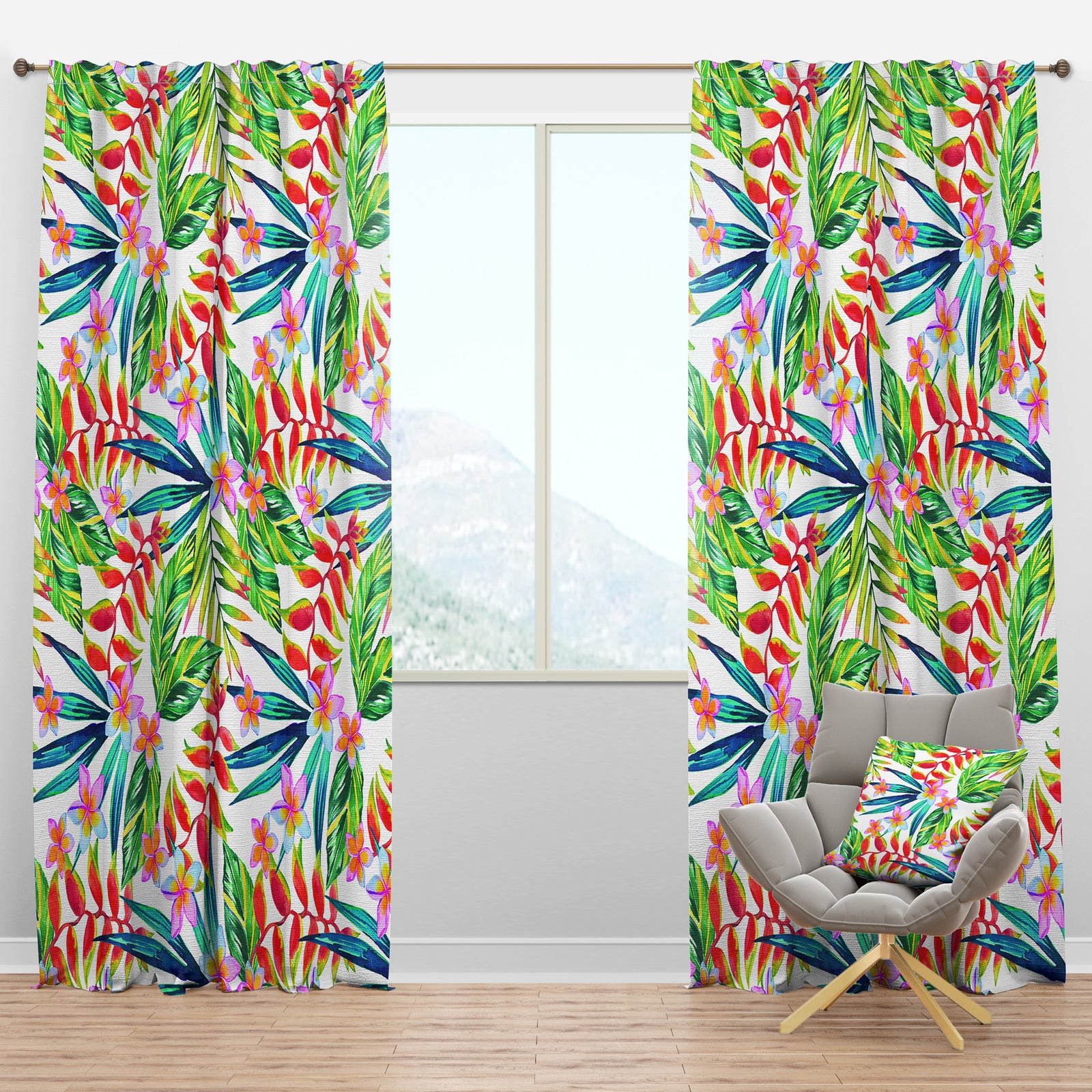Viviv Blossoming Tropical Jungle Flowers - Floral Curtain Panels