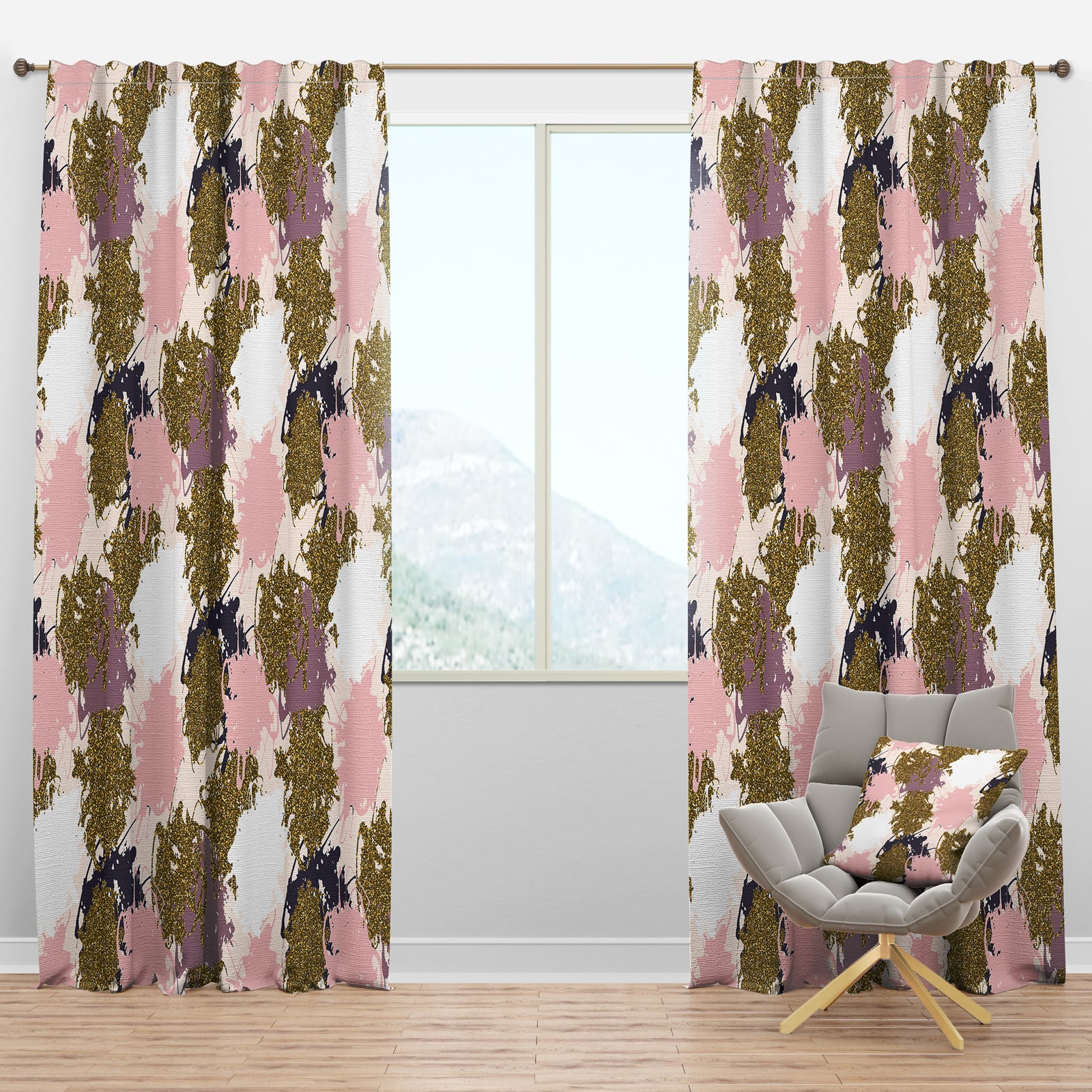 Pink, Purple and Golden Glitter Stains - Modern & Contemporary Curtain Panels