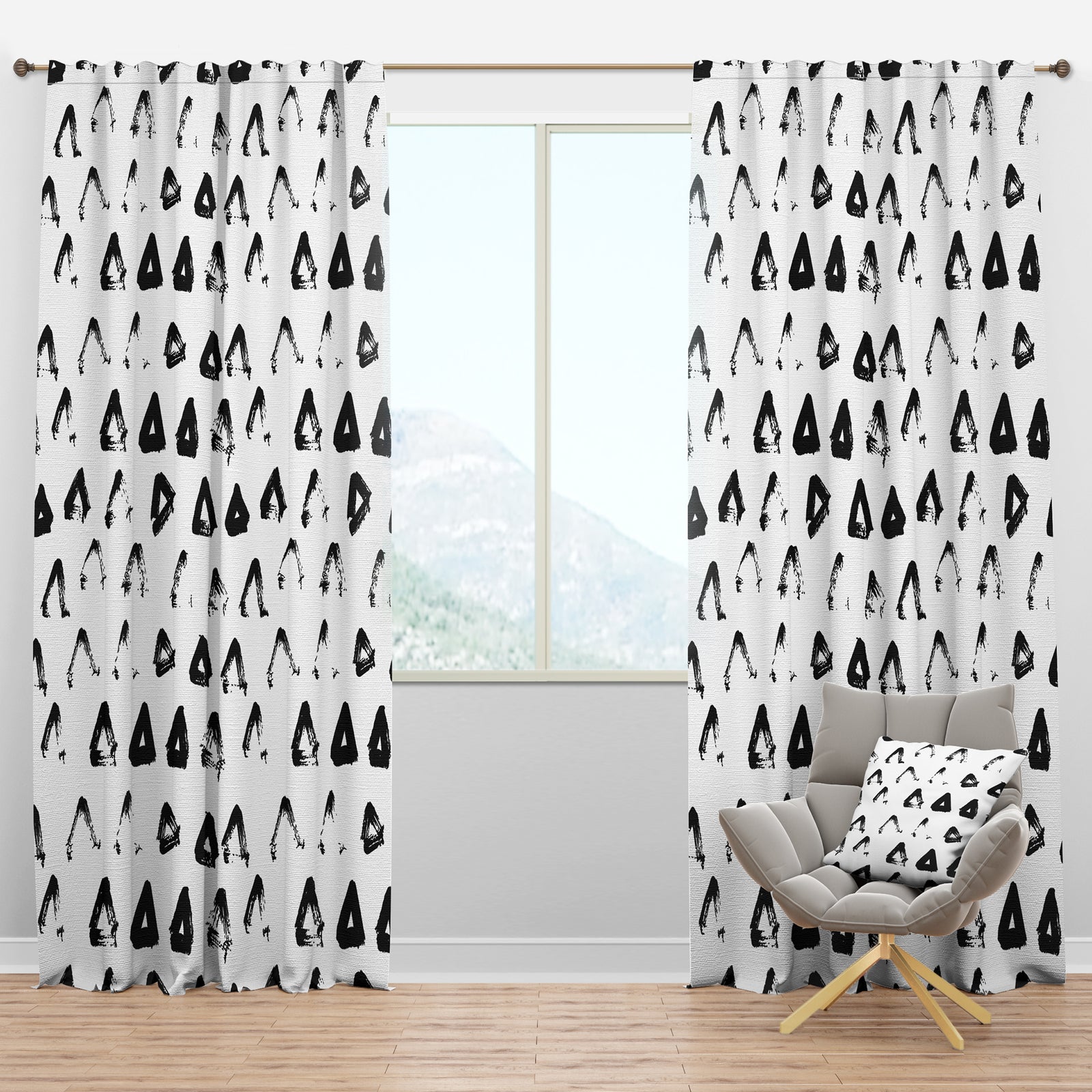 Hand Painted Black triangle on White - Modern & Contemporary Curtain Panels