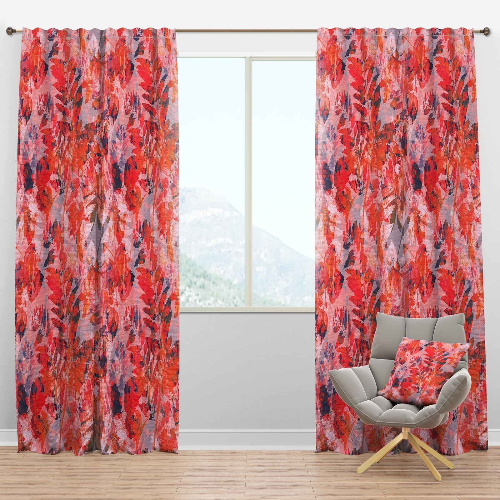 Superimposed composition of herb, flowers and leaves - Floral Curtain Panels