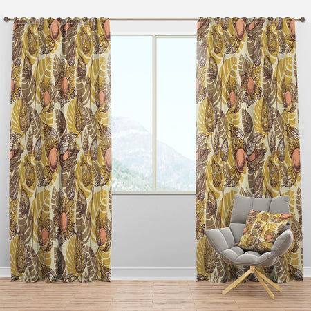 Vintage Physalis Drawing - Mid-Century Modern Curtain Panels