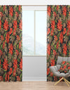 Red and Brown Flowers with of Green Branches - Floral Curtain Panels