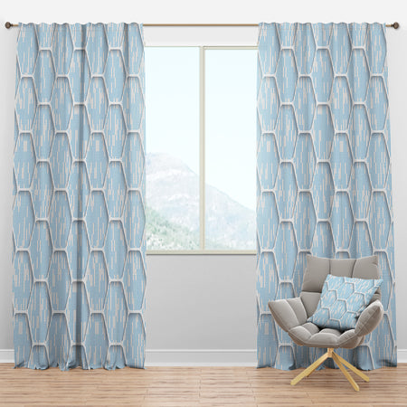 White and Blue 3D Honeycombs - Modern & Contemporary Curtain Panels