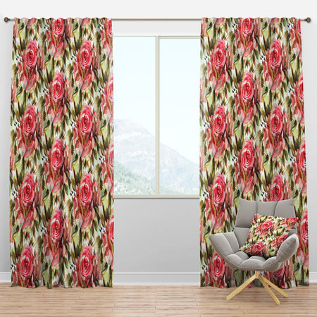 Blossomng Roses Watercolor Pattern - Floral Curtain Panels