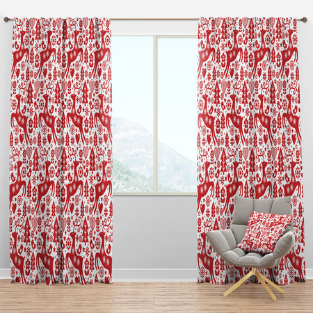 Scandinavian Raindeed with Little Birds And Christmas Tree - Animals Curtain Panels