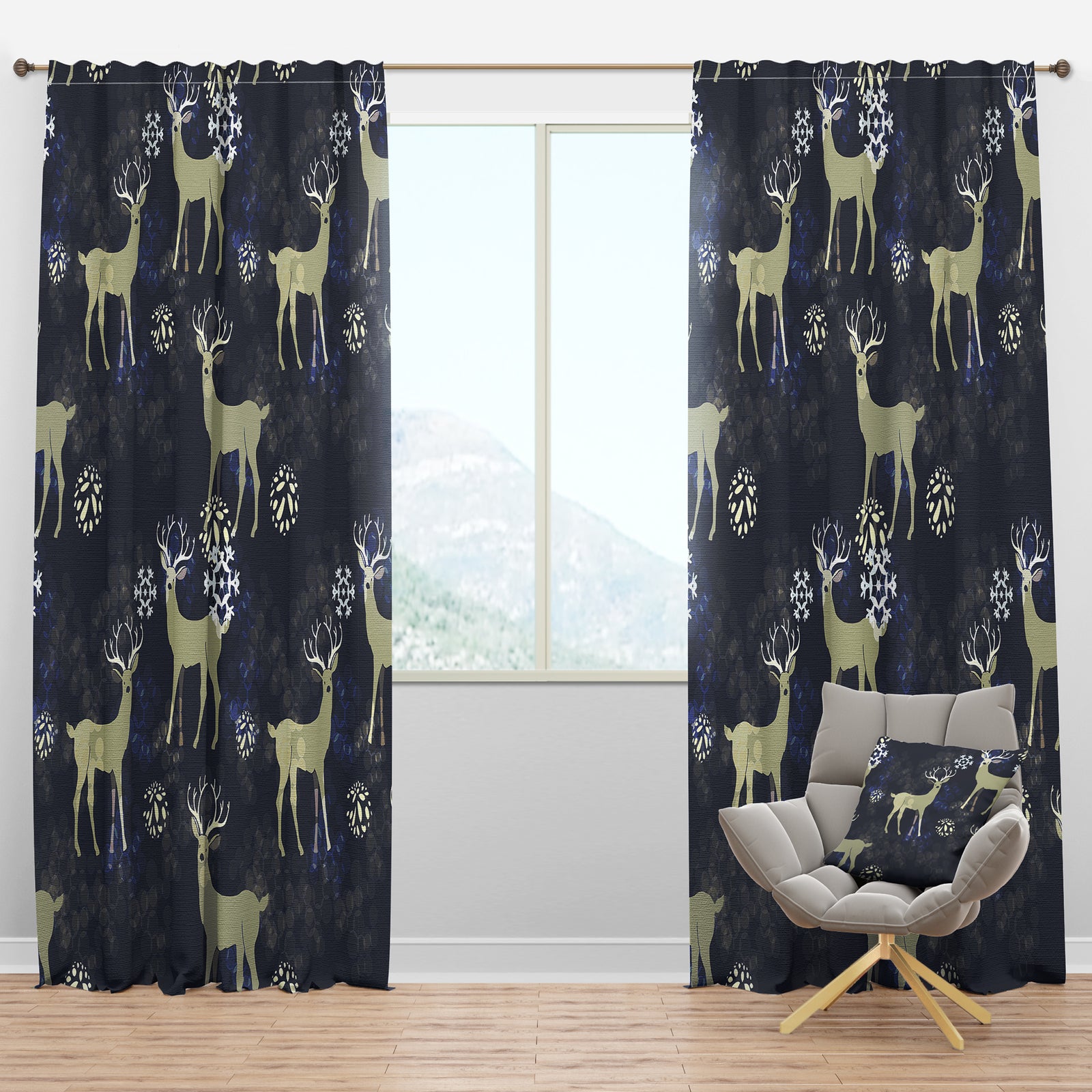 Raindeer With Christmas Snowflakes - Animals Curtain Panels