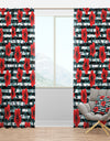 Red Flowers with Leaves, Branches and Berries - Floral Curtain Panels