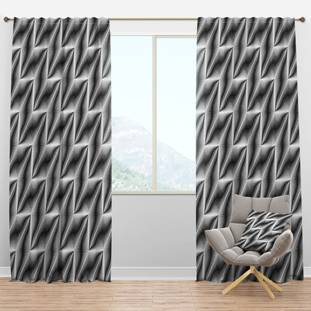 Minimal Striped Wave Geometry - Mid-Century Modern Curtain Panels