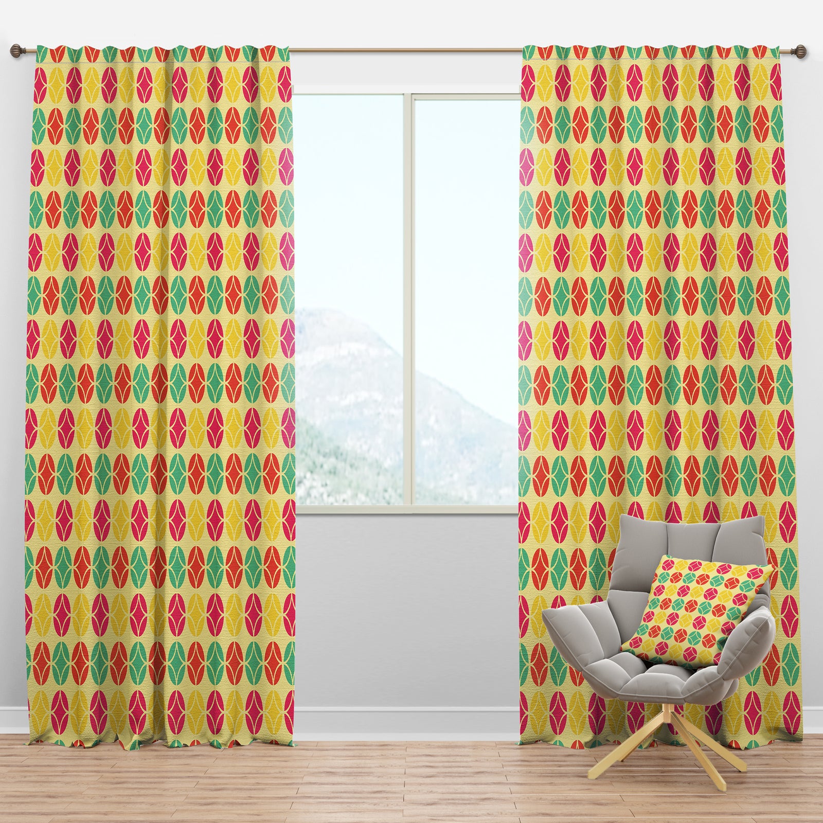 Retro Circular Pattern VII - Mid-Century Modern Curtain Panels