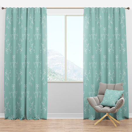 Turquoise Minimal Ornament - Mid-Century Modern Curtain Panels