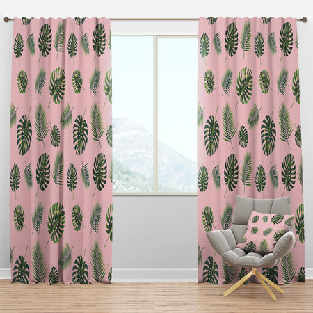 Palm Tropical leaves pattern. - Mid-Century Modern Curtain Panels